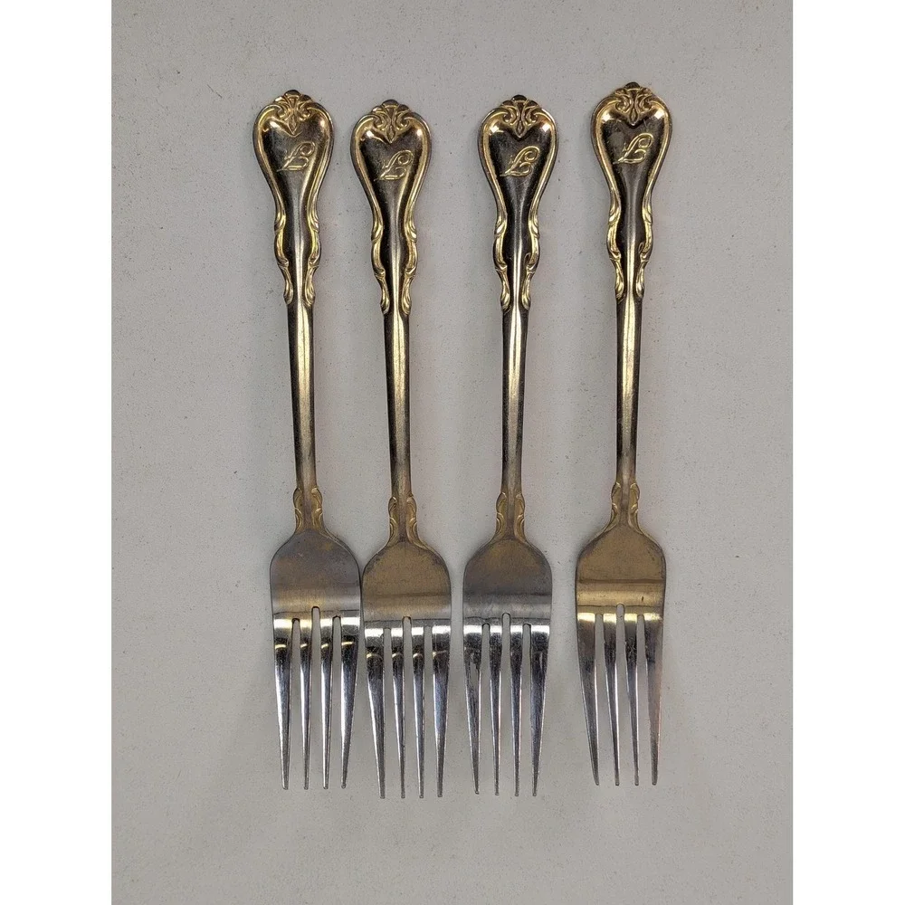 Personally Yours Stainless Steel Dinner Forks Set Of 4 Silver Tone Scroll Design